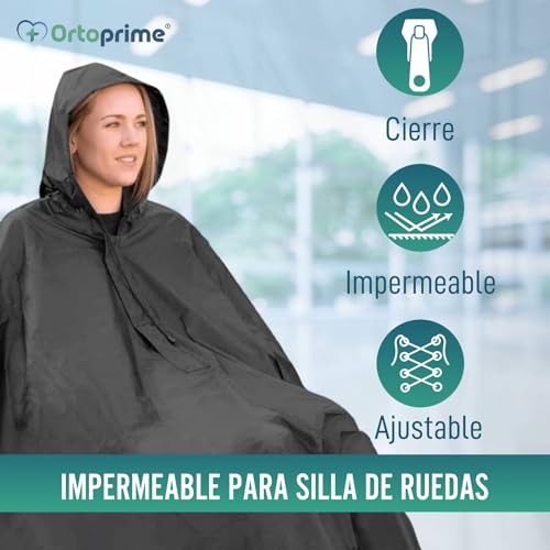 OrtoPrime Chubasquero Silla de Ruedas Impermeable - Saco impermeable silla de ruedas - Poncho lluvia Silla Ruedas - Saco silla de ruedas - Capa par Silla de Ruedas - Accesorios Silla de Ruedas
