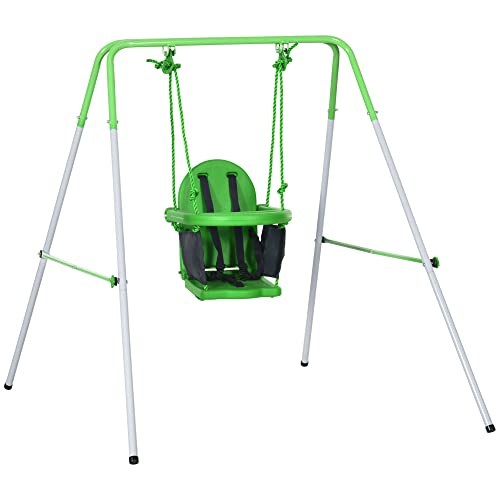 Outsunny Columpio Infantil de Acero Columpio para Niños de 6-36 Meses con Respaldo y Cinturón de Seguridad para Interiores y Exteriores Carga Máx. 25 kg 122x146x122 cm Verde