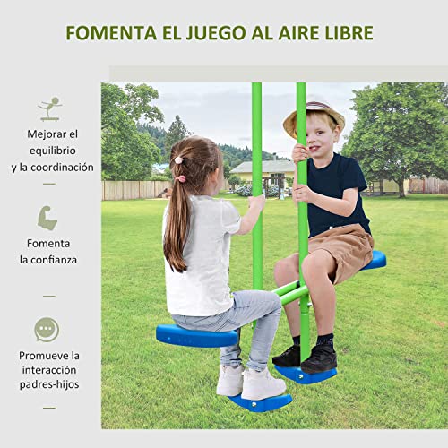 Outsunny Juego de Columpios de Jardín de Metal con Altura Ajustable Columpios para Niños de +3 Años con Columpio Doble Balancín para Patio Terraza 280x140x178 cm Verde