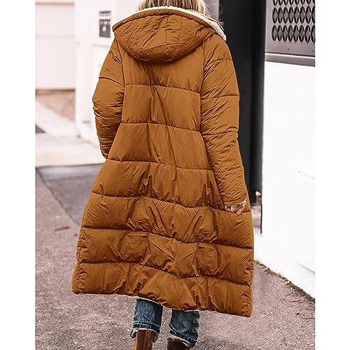 OverDose Boutique Abrigo Largo de Invierno para Mujer Chaqueta Acolchada A Prueba de Viento Chaqueta Acolchada Gruesa Abrigo Acolchado Cálido Parka de Invierno(Marrón-B，M)