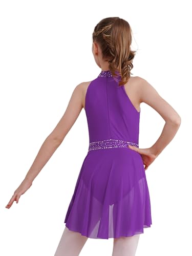 Oyolan Vestido Lentejuelas de Baile Latino para Niña Vestido sin Manga de Lentejuelas Maillot de Gimnasia Rítmica Monos de Patinaje Actuación Morado D 7-8 años