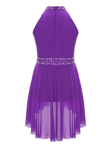 Oyolan Vestido Lentejuelas de Baile Latino para Niña Vestido sin Manga de Lentejuelas Maillot de Gimnasia Rítmica Monos de Patinaje Actuación Morado D 7-8 años