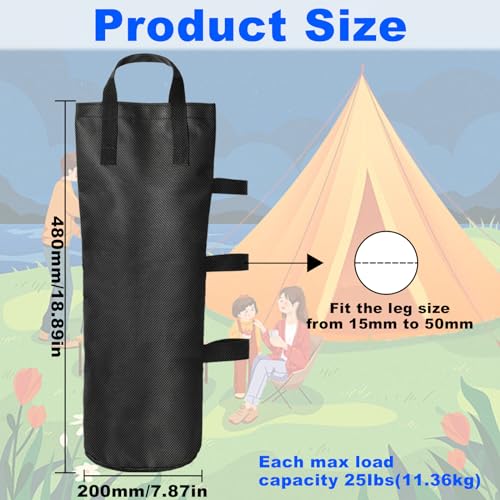 Pack de 4 sacos de arena para rellenar, pabellón, pesos 1680D Oxford, bolsas de arena para pesar, saco de arena con peso con cinturón largo, para pabellón plano, tienda de campaña, sombrilla (negro)