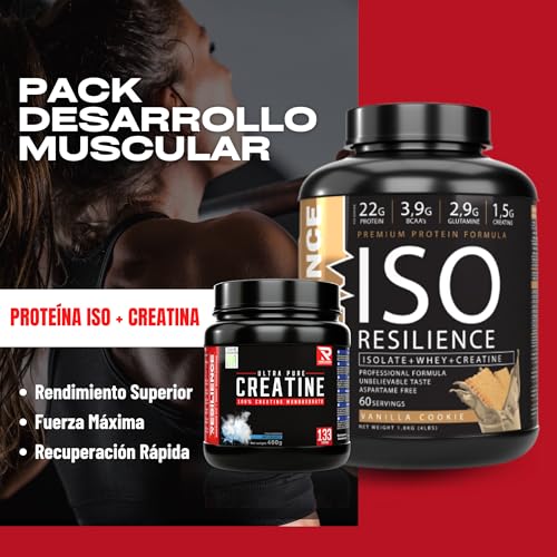 Pack Resilience|Vainilla Cookie|Proteina Whey|+|Proteina Isolada|1.8 KG+|Creatina 400GR|Proteínas De Suero|Proteinas Para Masa Muscular|+|Creatina Monohidratada|Proteínas Con Creatina|