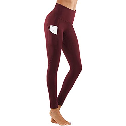 Pantalones de mujer ajustados para fitness, yoga, elásticos, sólidos, pantalones cortos, Vino, XL