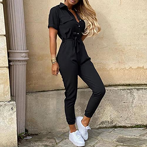 Pantalones Yoga Mujer Leggings Pantalones Deportivos Fitness Mono Corto Cuello Manga Corta para Mujer Traje De Pintura, Le Noir, L