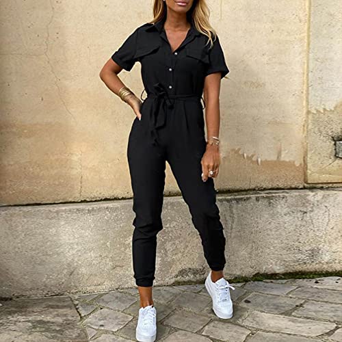Pantalones Yoga Mujer Leggings Pantalones Deportivos Fitness Mono Corto Cuello Manga Corta para Mujer Traje De Pintura, Le Noir, L