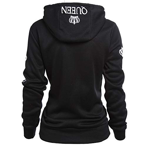 Pareja Impresión Corona King & Queen Sudaderas con Capucha Manga Larga Jersey Camisa de Entrenamiento Hombre Mujer Pullover (Negro, King M+Queen S)