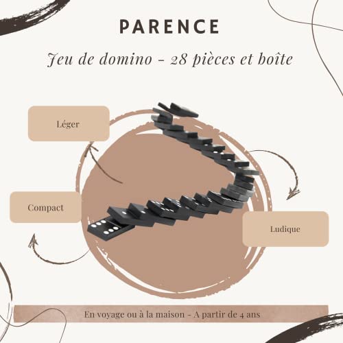 PARENCE: Tradicional juego de Dominó - 28 piezas más Caja de Madera y tapa corredera Infantil y Adultos color Negro