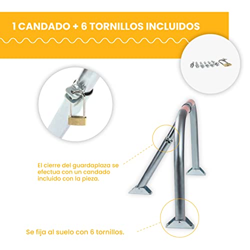 PARKING FACIL | Valla de Parking/Cepo Guardaplazas Modelo Eco-M | Bloqueo Manual con Candado con Bandas Reflectantes | Incluye Candado y Tornillos | Medida Aproximada: 65 x 46 x 34 cm | 1 Ud