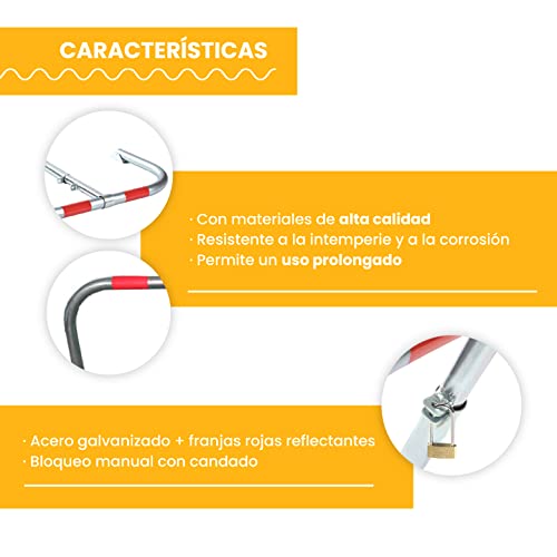 PARKING FACIL | Valla de Parking/Cepo Guardaplazas Modelo Eco-M | Bloqueo Manual con Candado con Bandas Reflectantes | Incluye Candado y Tornillos | Medida Aproximada: 65 x 46 x 34 cm | 1 Ud