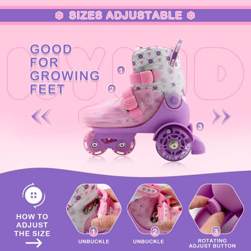 Patines 4 Ruedas Niña,4 Tallas Ajustables,Construcción de 3 Puntos Estable y Segura,Equilibrados y Transpirables,Patines para Principiantes,con Ruedas Luminosas