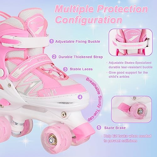 Patines de Niñas para Niños Principiantes, 4 Tamaños Ajustables Patines con Ruedas Luminosas para Niñas Pequeñas (Medium, Rosa)