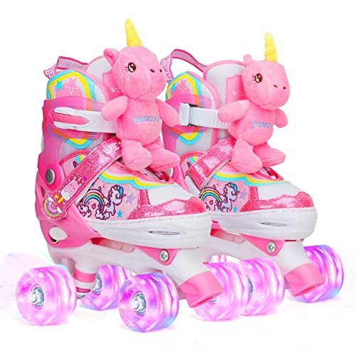 Patines Muñeca Unicornio para Niñas Patines Ajustables Patines 4 Ruedas con Luminación LED para Niñas Niños Principiantes Regalo de cumpleaños Navidad