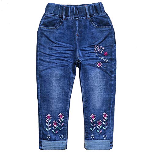 Peacolate 2-7 Años Niñas Conjunto Pantalones Para 2 piezas Top Manga Larga Algodón Estampado Camiseta Bordada y Vaqueros Con Mariposas Bordado(mariposa, 3 años)