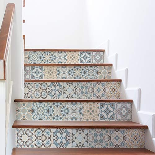Pegatinas adhesivas para escaleras de baldosas, Adhesivo contramarca baldosas de cemento – Pegatinas contramarcas baldosas, escaleras de cemento adhesivo – Azulejos – 15 x 105 cm – 6 tiras