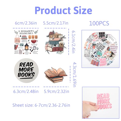 Pegatinas de Lectura - 100PCS Pegatinas Motivacionales a Prueba de Agua en Vinilo para Libros, Portátiles, Scrapbook y Skateboard Etiquetas portátiles