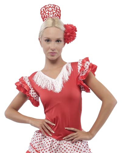 Peineta Flamenca Grande 18 * 13CM y Clips de Pelo de Flor para Fiestas Sevillana, Pack 2PCS (Rojo Liso)