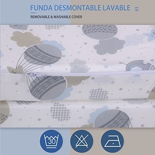 PEKITAS Colchón Cuna De Viaje Plegable 60x120 cm Altura 6 cm Incluye Bolsa Transporte Bebé Funda Desmontable Lavable Transpirable Estampado Globo Verdes