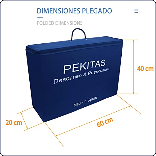 PEKITAS Colchón Cuna De Viaje Plegable 60x120 cm Altura 6 cm Incluye Bolsa Transporte Bebé Funda Desmontable Lavable Transpirable Estampado Globo Verdes