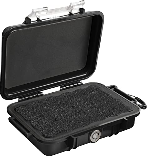 PELI 1020 Cajita rígida estanca y robusta para proteger objetos personales en actividades outdoor como playa, kayak, kitesurf, IP67 estanca, 0,5L capacidad, fabricada en EE.UU, color negro/transpar1L