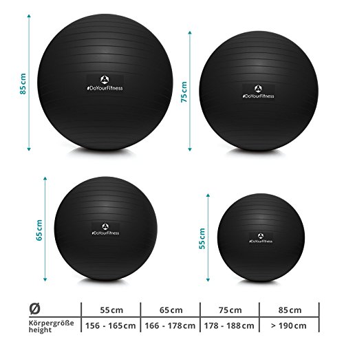 Pelota de Ejercicio »Orion« con la Bomba/Pelota Gimnasia Resistente para Sentarse y para Practicar Ejercicio/Bola inflada/Pelota Pilates Fitness 55 cm/Negro