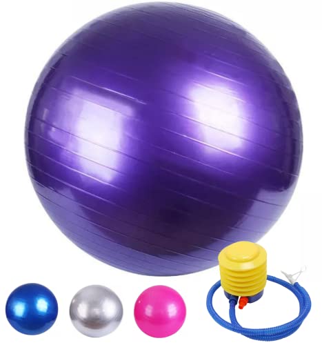 Pelota de Pilates, Ejercicio en Casa, Yoga Ball, Pelota Hinchable Gigante, Pelota Yoga, Pelota de Ejercicio Pelota Anti-Burst, Gimnasia Fitness Embarazo, con Bomba hinchado, 55cm - Morado