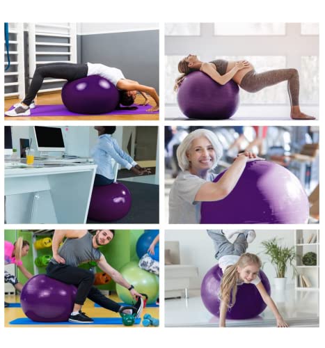 Pelota de Pilates, Ejercicio en Casa, Yoga Ball, Pelota Hinchable Gigante, Pelota Yoga, Pelota de Ejercicio Pelota Anti-Burst, Gimnasia Fitness Embarazo, con Bomba hinchado, 55cm - Morado