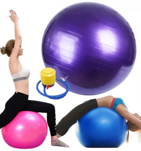 Pelota de Pilates, Ejercicio en Casa, Yoga Ball, Pelota Hinchable Gigante, Pelota Yoga, Pelota de Ejercicio Pelota Anti-Burst, Gimnasia Fitness Embarazo, con Bomba hinchado, 55cm - Morado
