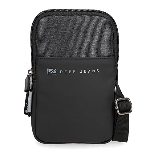 Pepe Jeans Jarvis Bandolera Porta Móvil Negro 10,5x18x2 cms Poliéster con detalles en Piel Sintética
