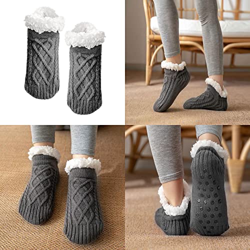 PFLYPF 2 pares de calcetines de invierno para hombre, calcetines gruesos y cálidos, calcetines gruesos antideslizantes para el suelo, calcetines para zapatillas (gris oscuro, negro, talla 39-44)