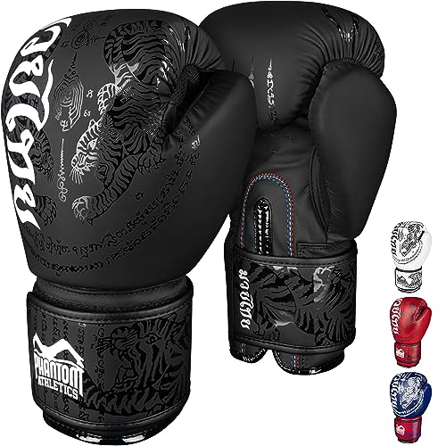 Phantom Athletics Guantes de boxeo para hombre - Muay Thai | MMA y kickboxing | Guantes de boxeo para artes marciales, guantes de boxeo para hombres, mujeres y niños (Muay Thai - negro, 10 onzas)