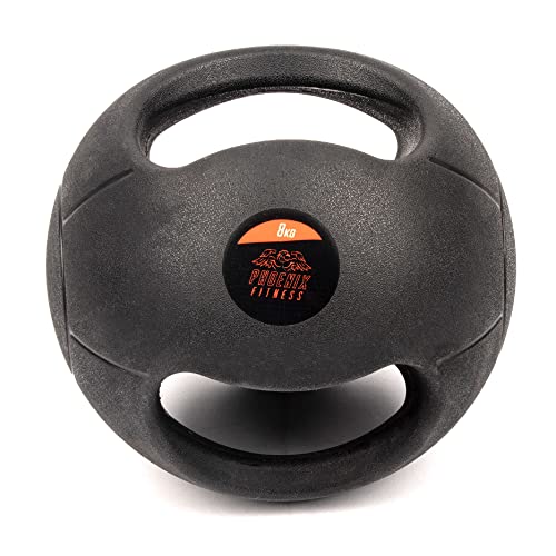 Phoenix Fitness Unisex Adult Double Handle Medicine Ball 8kg Double Handle Medicine Ball 8kg - Black, 8kg