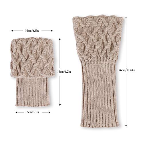 PHOGARY 2 Pares Calentadores Piernas Mujer Calcetines de Punto para Invierno, Pata arranque de los puños Calientapiernas Cortas Ganchillo Cubierta para Botas y Botines