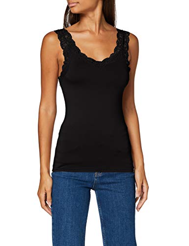PIECES PCBARBERA Lace Top Noos Camiseta sin Mangas, Negro, L para Mujer