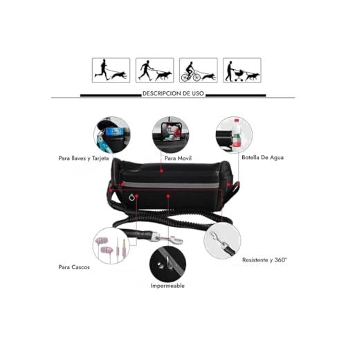 PinaWave,Correa Cintura Manos Libres,para Correr Perro,Antitirones,Multiposicion,Extensible,Reflectante,Elastica, con Bolsillo, 150-220cm, para movil