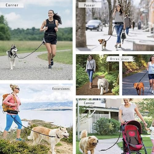 PinaWave,Correa Cintura Manos Libres,para Correr Perro,Antitirones,Multiposicion,Extensible,Reflectante,Elastica, con Bolsillo, 150-220cm, para movil
