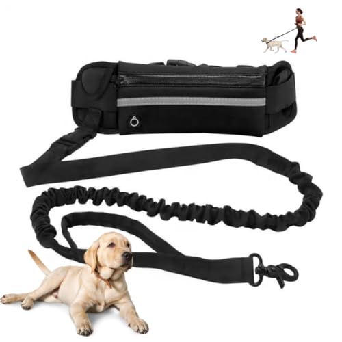 PinaWave,Correa Cintura Manos Libres,para Correr Perro,Antitirones,Multiposicion,Extensible,Reflectante,Elastica, con Bolsillo, 150-220cm, para movil