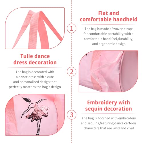 Pinsheng Bolso de Ballet para Niñas, Bolsa de Hombro de Baile Rosado Bolsa de Danza Gimnasia Deportes Cremallera Bolsa de Ballet Latina para Niños