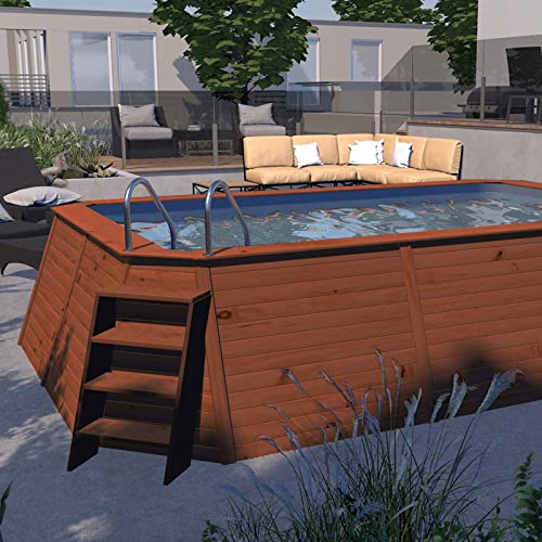 Piscina Madera Panelada K2O 490x293x126 cm Depuradora de Arena de 3.028 L/H con Escalera