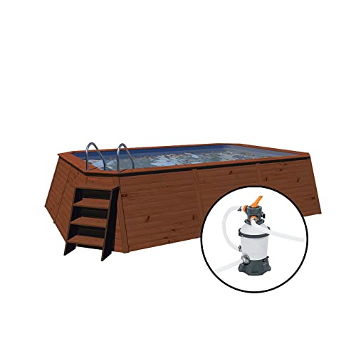 Piscina Madera Panelada K2O 490x293x126 cm Depuradora de Arena de 3.028 L/H con Escalera