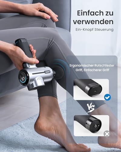 Pistola de Masaje Muscular, RENPHO Massage Gun Pistola Masajeador Muscular Deep Tissue 3200rpm, Silencioso Massage Gun Profesional y Carga Tipo-C, para Relajación de Masaje Muscular, Plata