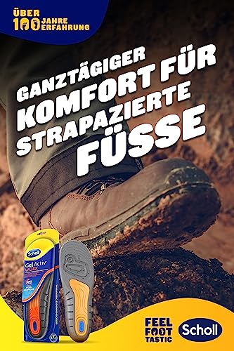 Plantillas de trabajo Scholl GelActiv para zapatos de trabajo en tallas 40-46,5, para pies muy estresados, 1 par de suelas de gel, negro/naranja/azul