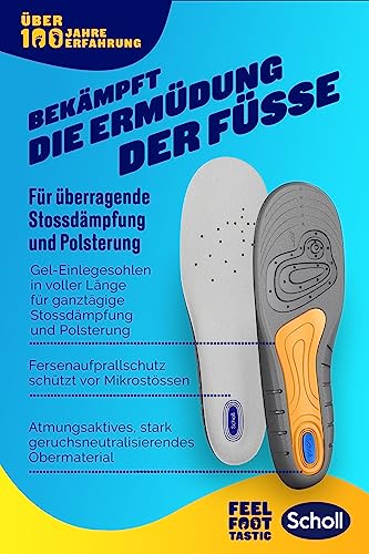 Plantillas de trabajo Scholl GelActiv para zapatos de trabajo en tallas 40-46,5, para pies muy estresados, 1 par de suelas de gel, negro/naranja/azul