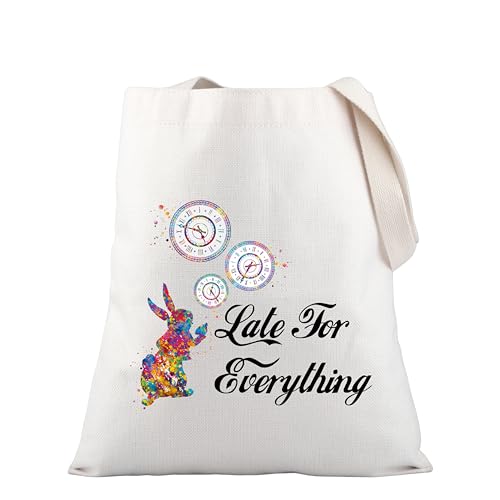 PLITI Alice Bolsa de mano Alice Fans Gift Late For Everything White Rabbit Clock Bolsa de hombro para los amantes de los cuentos de hadas, Tarde Todo Tgu, medium