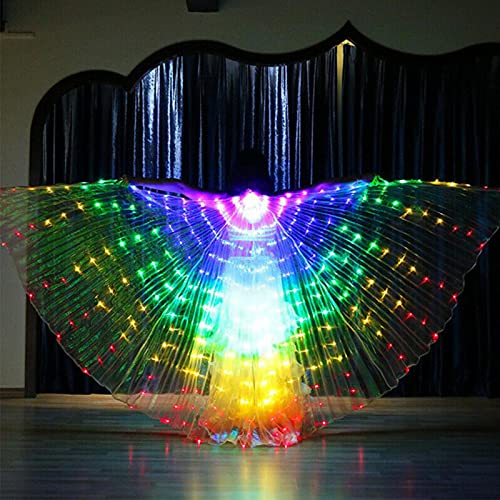 POHOVE Alas LED Isis Wings LED para danza del vientre, alas de mariposa iluminadas con varillas telescópicas que brillan intensamente para el rendimiento del escenario, fiesta (colorido)
