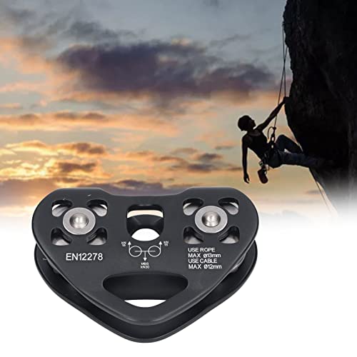 Polea de Escalada, Bloque de Polea de Escalada Al Aire Libre, Polea de Polea de Escalada de Doble Eje de Aluminio de Aviación para Montañismo, Bloque de Polea de Escalada Al Aire Libre,(Negro)
