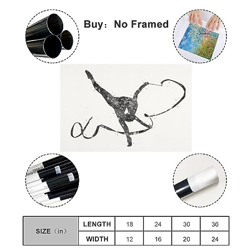 Póster de gimnasia rítmica artística en blanco y negro. Póster de lona para decoración de dormitorio, paisaje deportivo, decoración de oficina, habitación, regalo, sin marco: 12 x 18 pulgadas (30 x 45