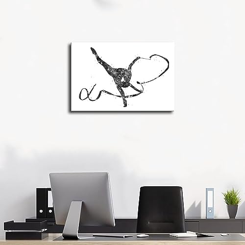 Póster de gimnasia rítmica artística en blanco y negro. Póster de lona para decoración de dormitorio, paisaje deportivo, decoración de oficina, habitación, regalo, sin marco: 12 x 18 pulgadas (30 x 45