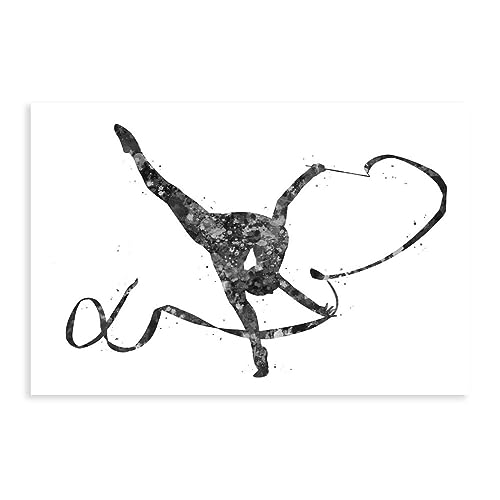 Póster de gimnasia rítmica artística en blanco y negro. Póster de lona para decoración de dormitorio, paisaje deportivo, decoración de oficina, habitación, regalo, sin marco: 12 x 18 pulgadas (30 x 45
